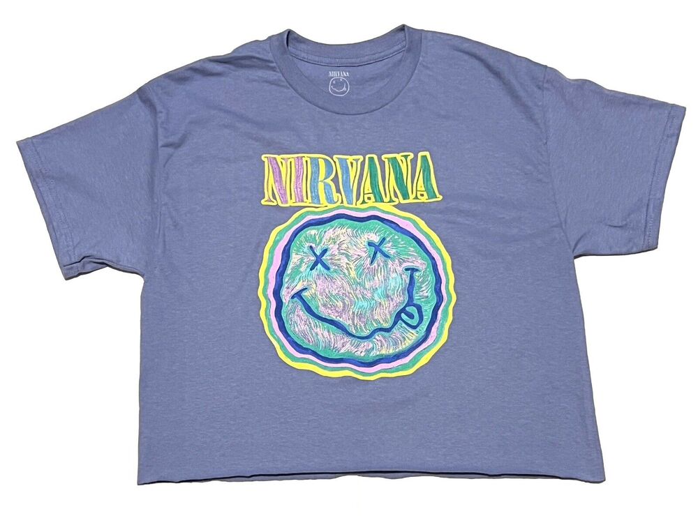 Nirvana Cropped Top T-shirt Tee Size XL Smile Face Grunge 90’s Band Chop Purple